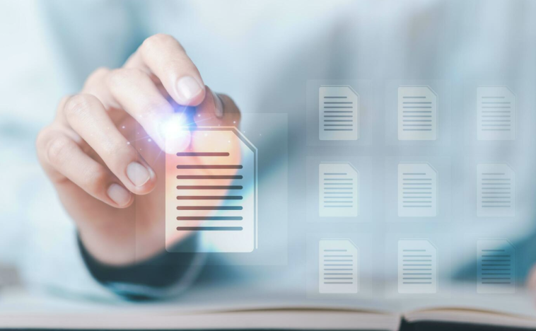 Hand holding a digital document